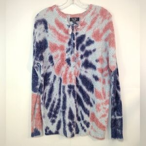 Belle by Belldini women's crochet knit tie-dye pink and purple sweater size (XL)